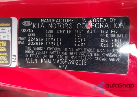 2015 Kia Soul + z USA, uszkodzony, nr VIN KNDJP3A56F7802015